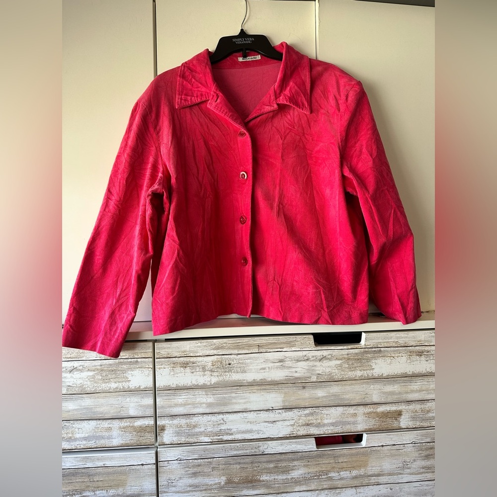 💖 Mariani Pink Corduroy Jacket Blazer XL Button Front Stretch Cotton